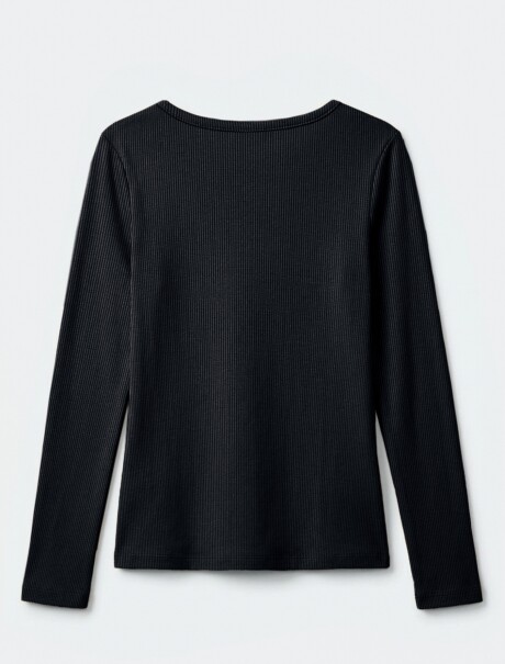 CAMISETA MANGA LARGA ACANALADA - NEGRO NEGRO