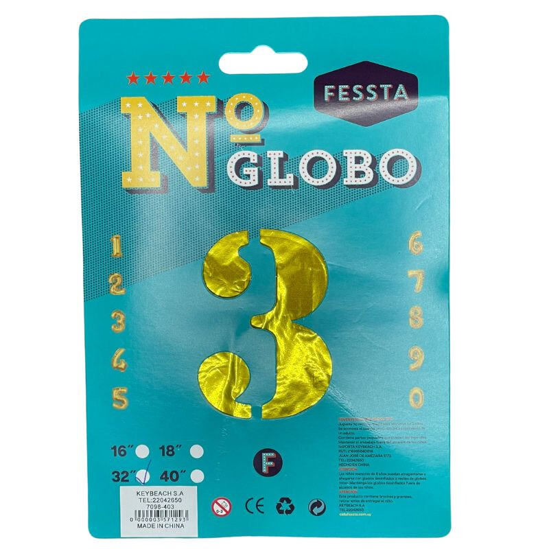 Globo Fessta Número 40 Pulgadas Dorado TRES