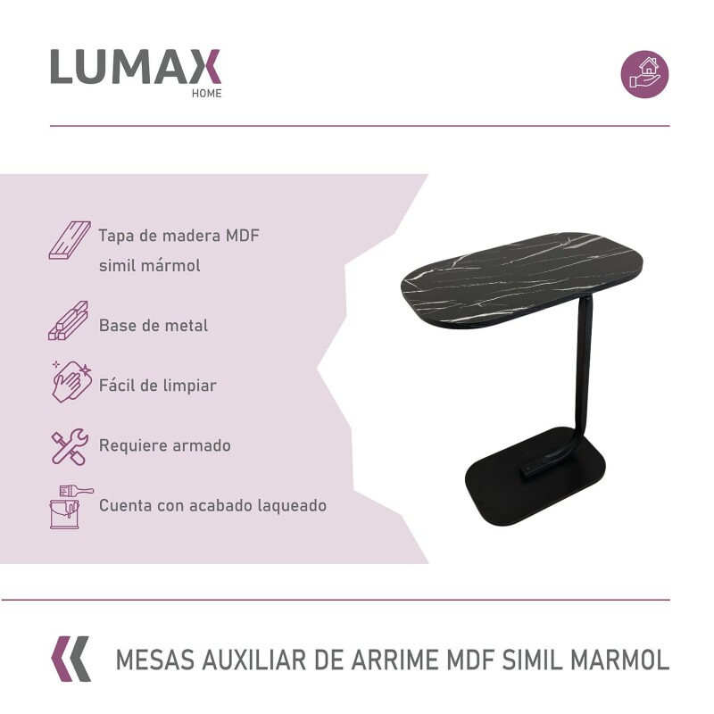 Mesa auxiliar Lumax de arrime MDF símil mármol para living Mesa auxiliar Lumax de arrime MDF símil mármol para living