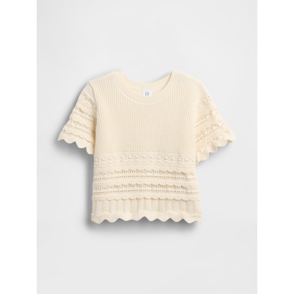 COTTON SS MIXED STITCH SWEATER - IVORY FROST 