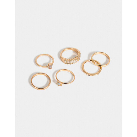 Set De Anillos Con Strass Dorado