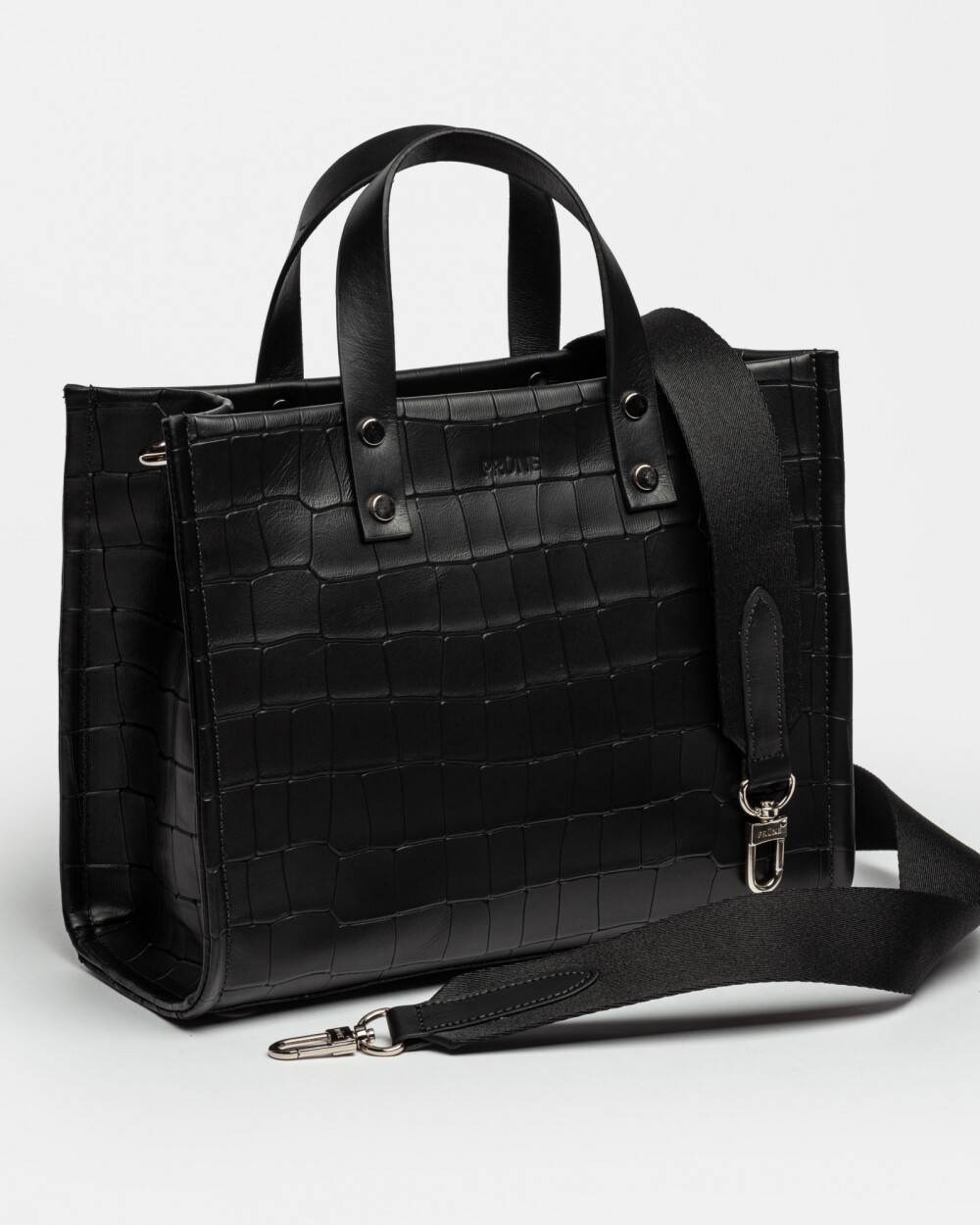 Cartera de mano Capri en cuero grabado croco Negro