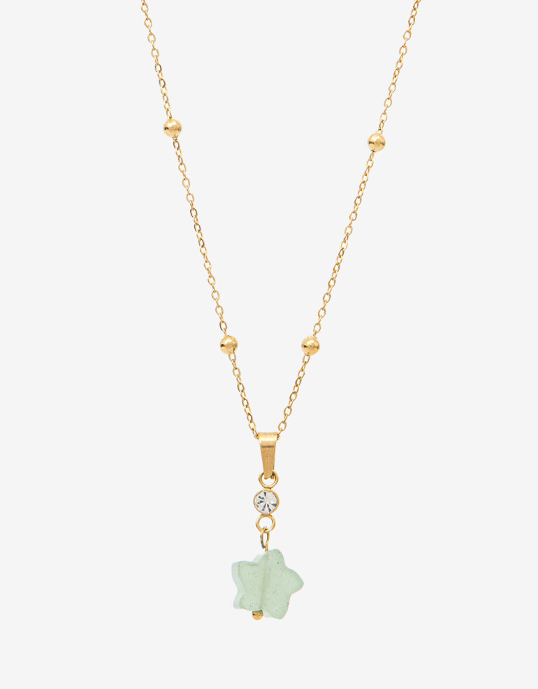Cadena Corta con Dije Piedra Collar De Acero Con Piedra - Dorado
