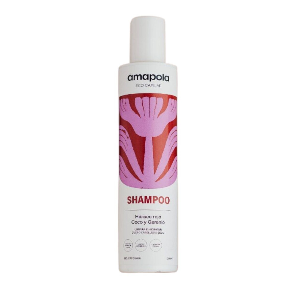 Shampoo Amapola Hibisco rojo, coco y geranio 200ml. 