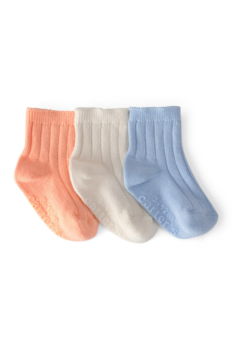 Pack tres pares de medias tobilleras de algodón, azul, crema y naranja Sin color