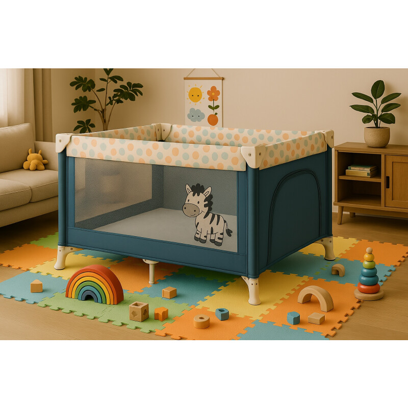 Corral Para Bebe Con Ruedas Desmontable Azul Celeste