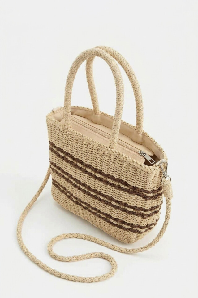 Bolso tejido rayas beige