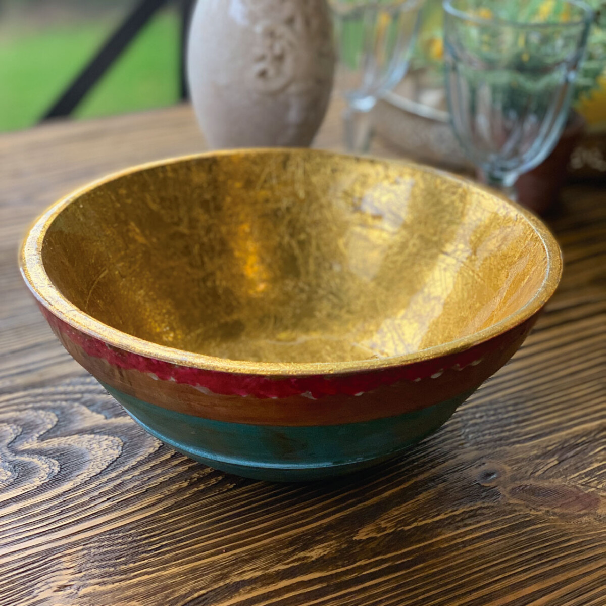 Bowl en madera esmaltada multicolor 