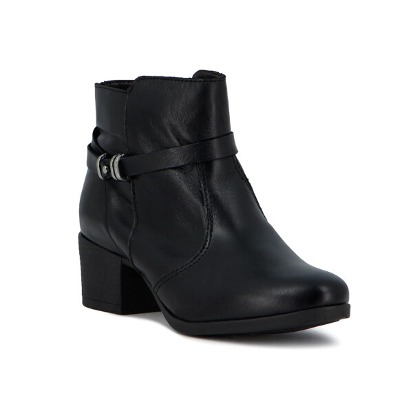 Country Bota Mujer De Cuero Tira Cruzada C/ Aplique Caña Baja Taco Cuadrado Negro