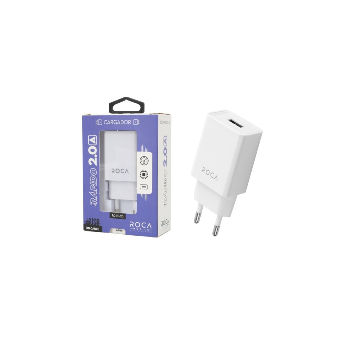 CARGADOR ROCA 2.0 1 USB SIN CABLE - BLANCO 