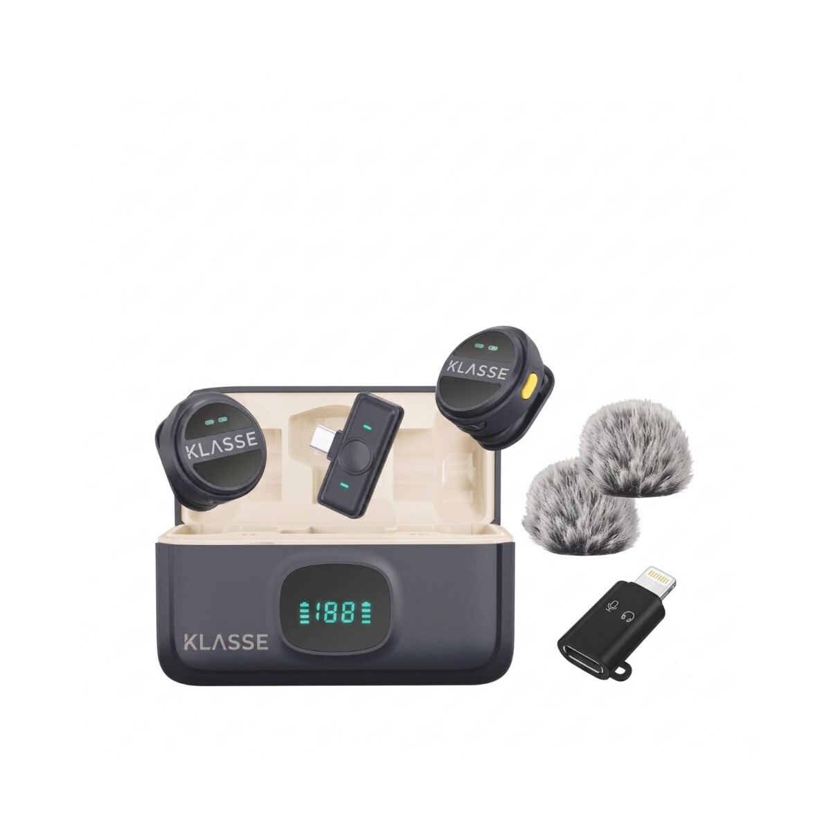 Set x2 Micrófonos Solapero Klasse con Estuche de Carga | USB-C + Lightning | Corbatero 
