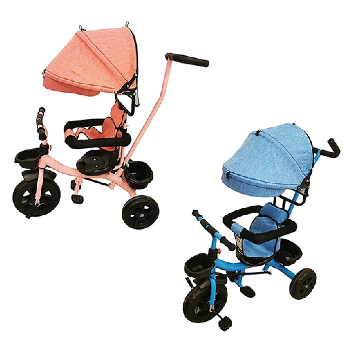 TRICICLO ** c/ Guia - Toldo - 2 Canastos - Azul / Rosa 181A/ - Sin color 