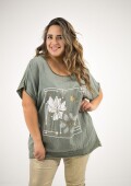 Blusa de algodón y lino Verde