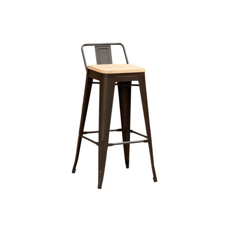 Taburete con respaldo Tolix en metal con asiento de madera Negro
