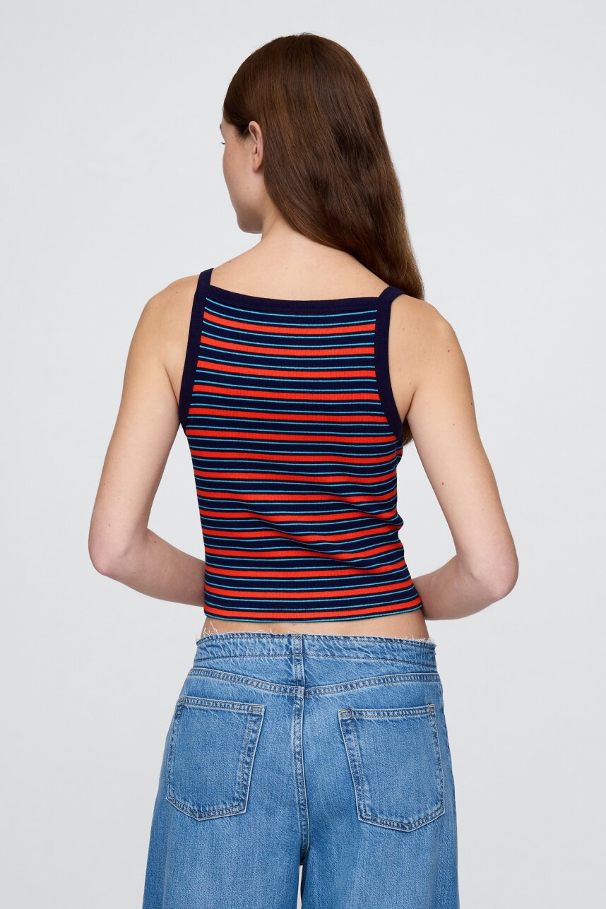 Musculosa Algodón Rib Mujer Navy Red Stripe