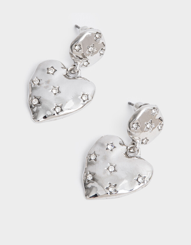 Aros Colgantes Cortos Limited Edition Aros Colgantes Cortos De Corazón - Plateado