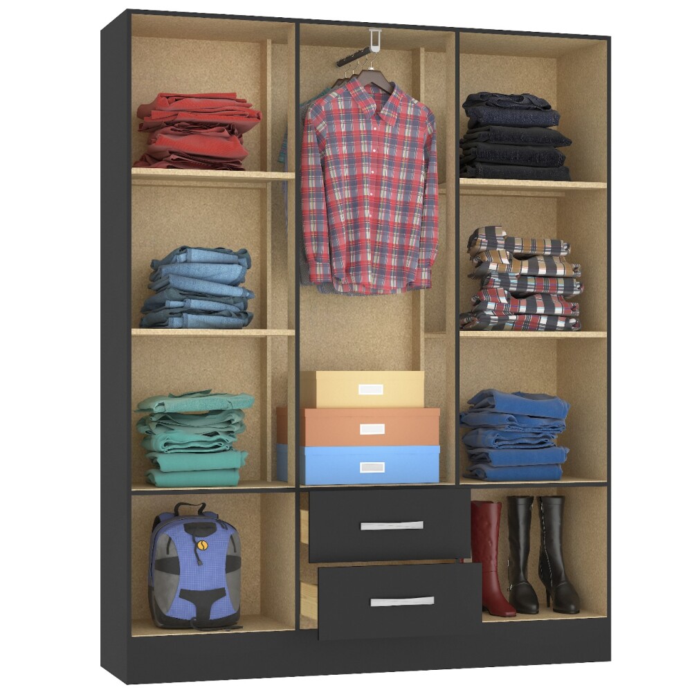 ROPERO 6 PUERTAS 2 CAJONES GUARDARROPA ARMARIO PLACARD CLOSET NEGRO