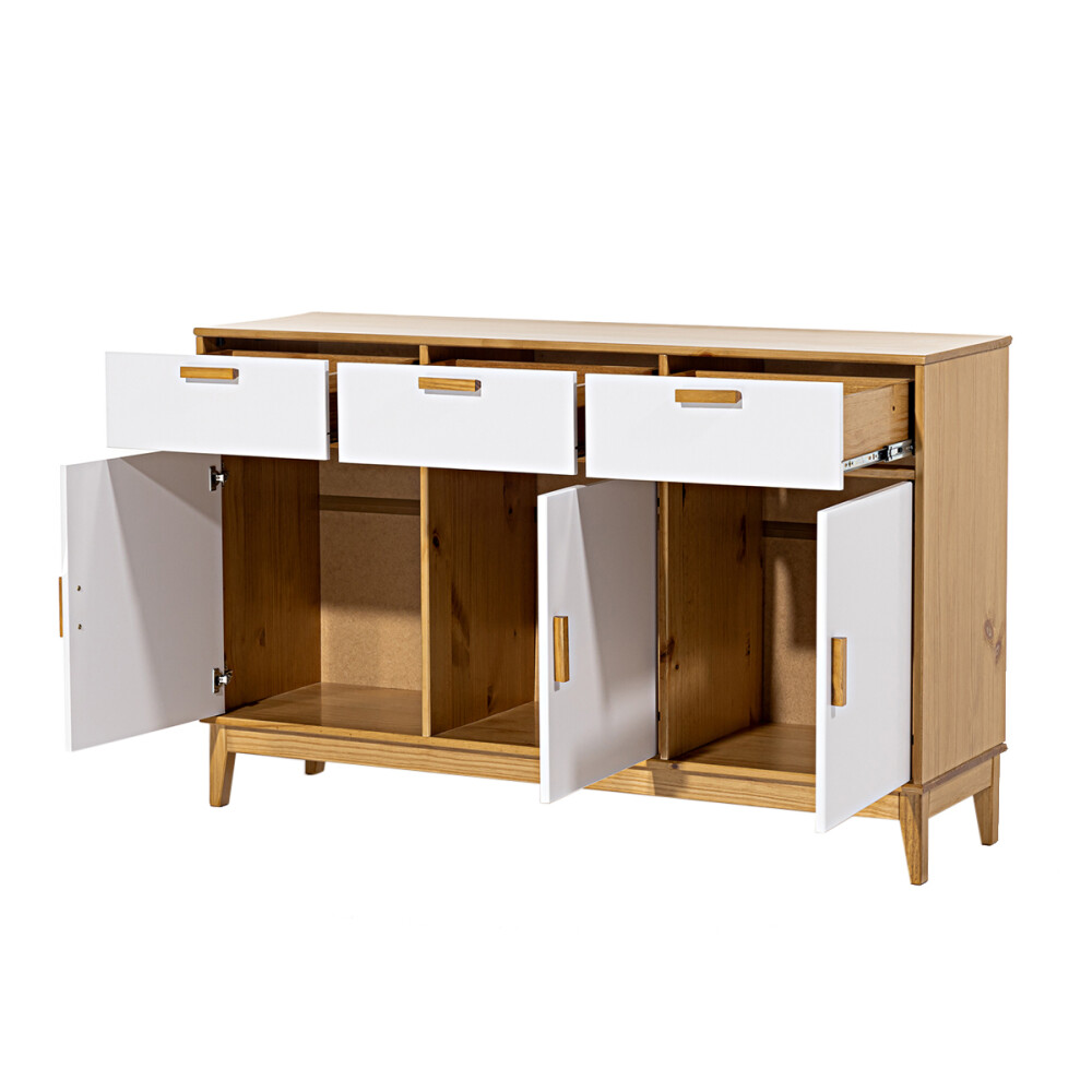 Aparador en madera maciza - 3 puertas 3 cajones Blanco