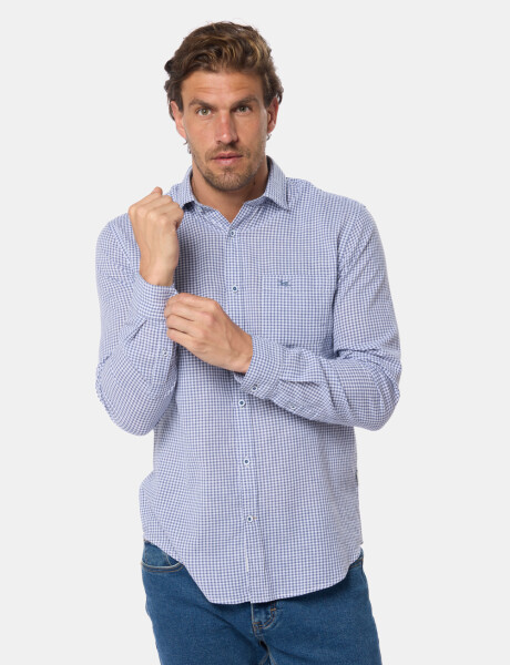 CAMISA DE LINO A CUADROS Azul