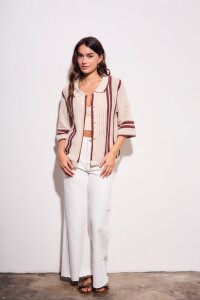 Camisa Crochet Rayada Nácar