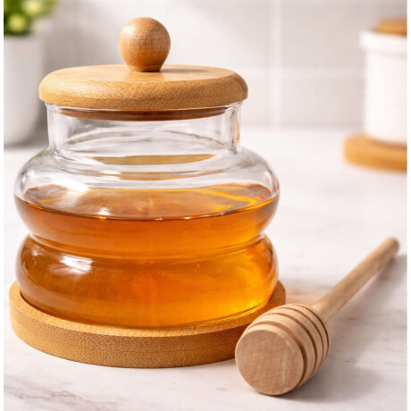 Mielera de vidrio y madera 350ml Madera
