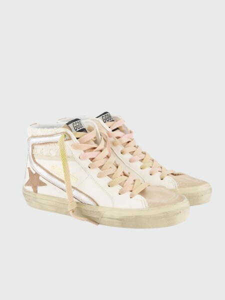 Golden Goose-Botines de cuero acordonados, Slide Classic Blanco