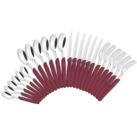 Juego de cubiertos color bordeau, modelo CARMEL, 24 piezas -TRAMONTINA TN7680