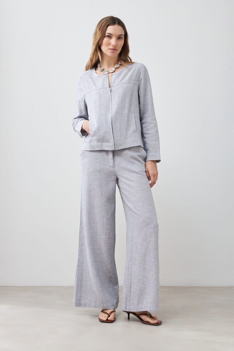 Chaqueta de lino con cierre gris melange