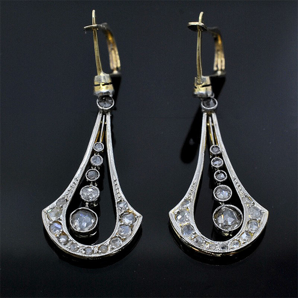 Caravanas Antiguas En Oro 18K, Platino Y Diamantes Caravanas Antiguas En Oro 18K, Platino Y Diamantes