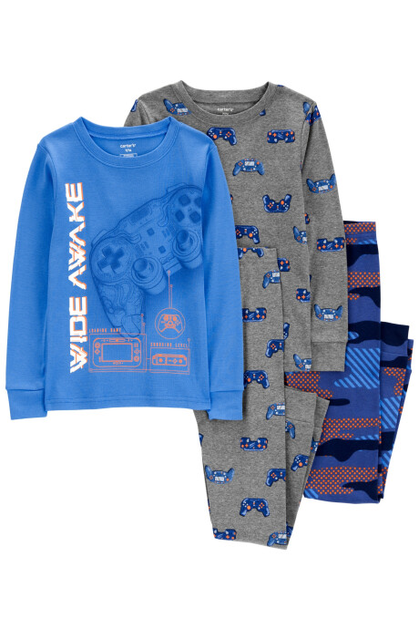 Pijama cuatro piezas de algodón, dos pantalones y dos remeras, diseño videojuegos Sin color