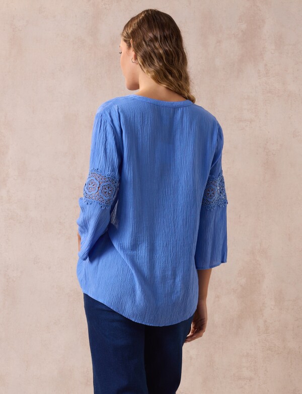 Blusa Manga Calada CELESTE OSCURO