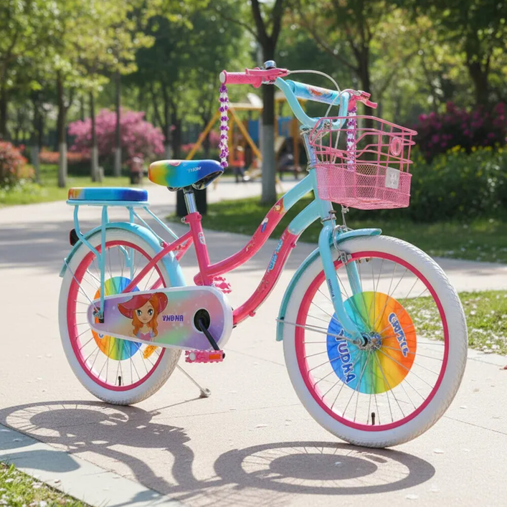Bicicleta Rodado 20 Multicolor Canasto y silla trasera Rosa