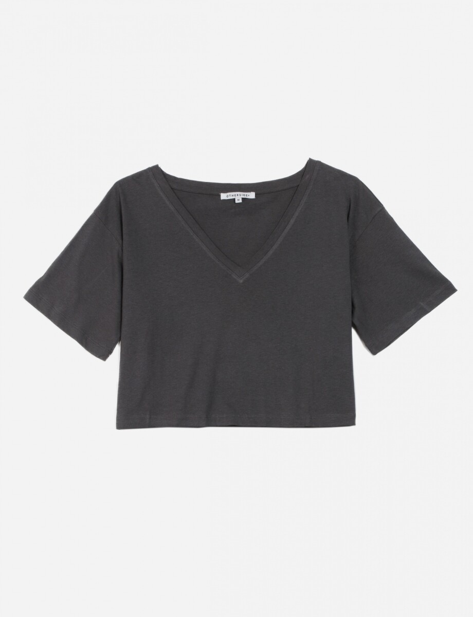 Crop top escote en V - Gris oscuro 