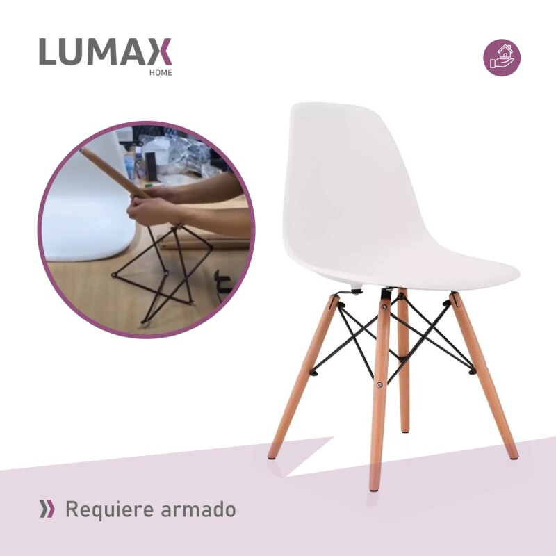 Pack 2 Sillas De Comedor Eames Lumax De Diseño Moderno Con Patas De Madera Blanco