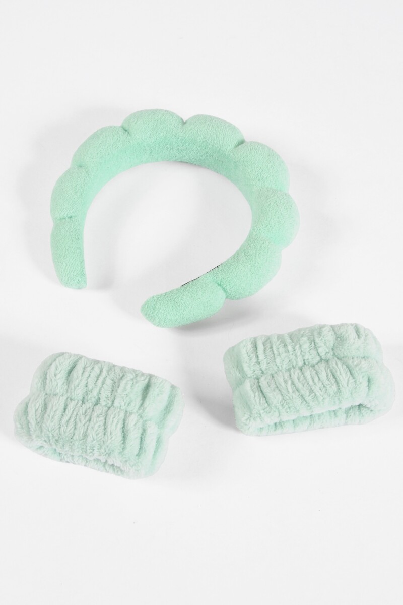 Set vincha rígida para skin care routine verde