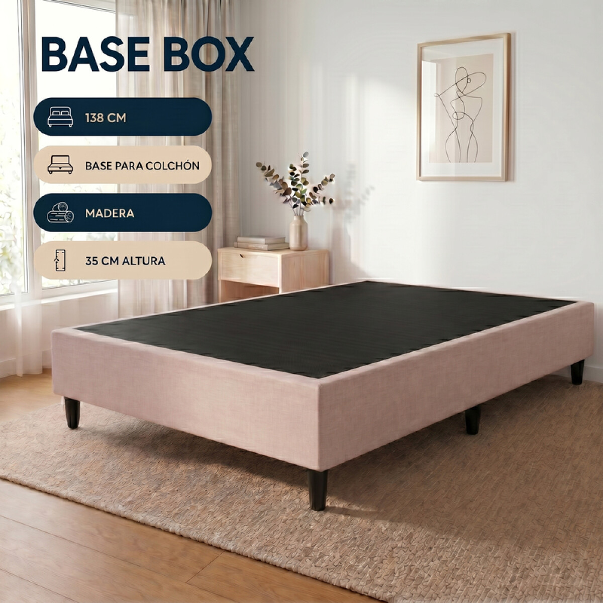 Base BOX 2 Plazas 138x188x35 cm – Soporte Firme para Colchón | Beige 