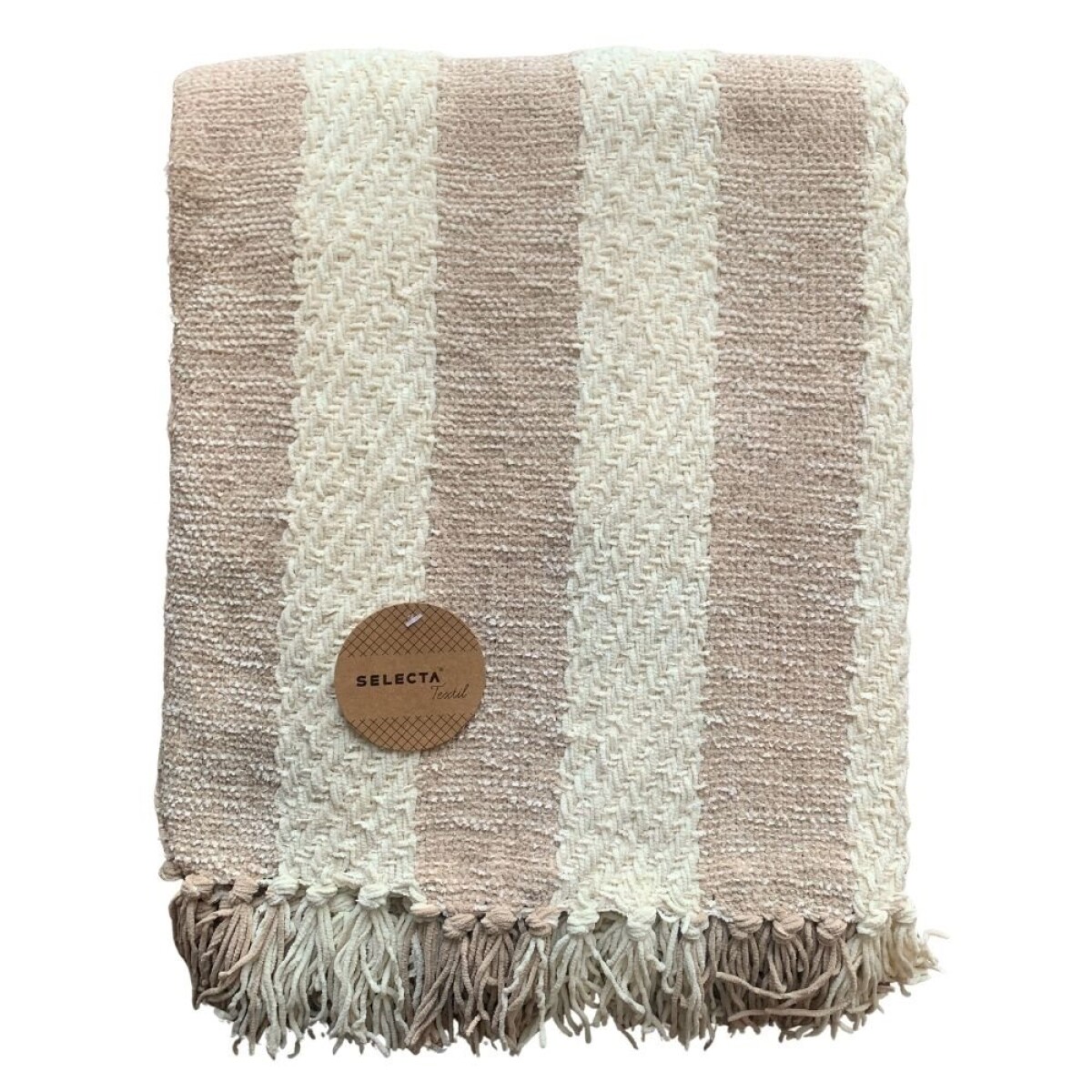 MANTA TEJIDA POLIESTER 125X150CM RAYAS BEIGE 