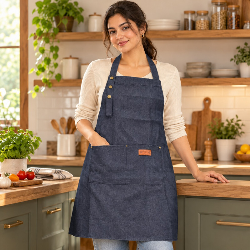 Delantal de Cocina Tela Denim Fino con Bolsillo Delantal de Cocina Tela Denim Fino con Bolsillo