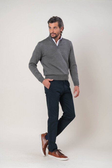 Sweater medio cierre lana Lambswool Gris medio