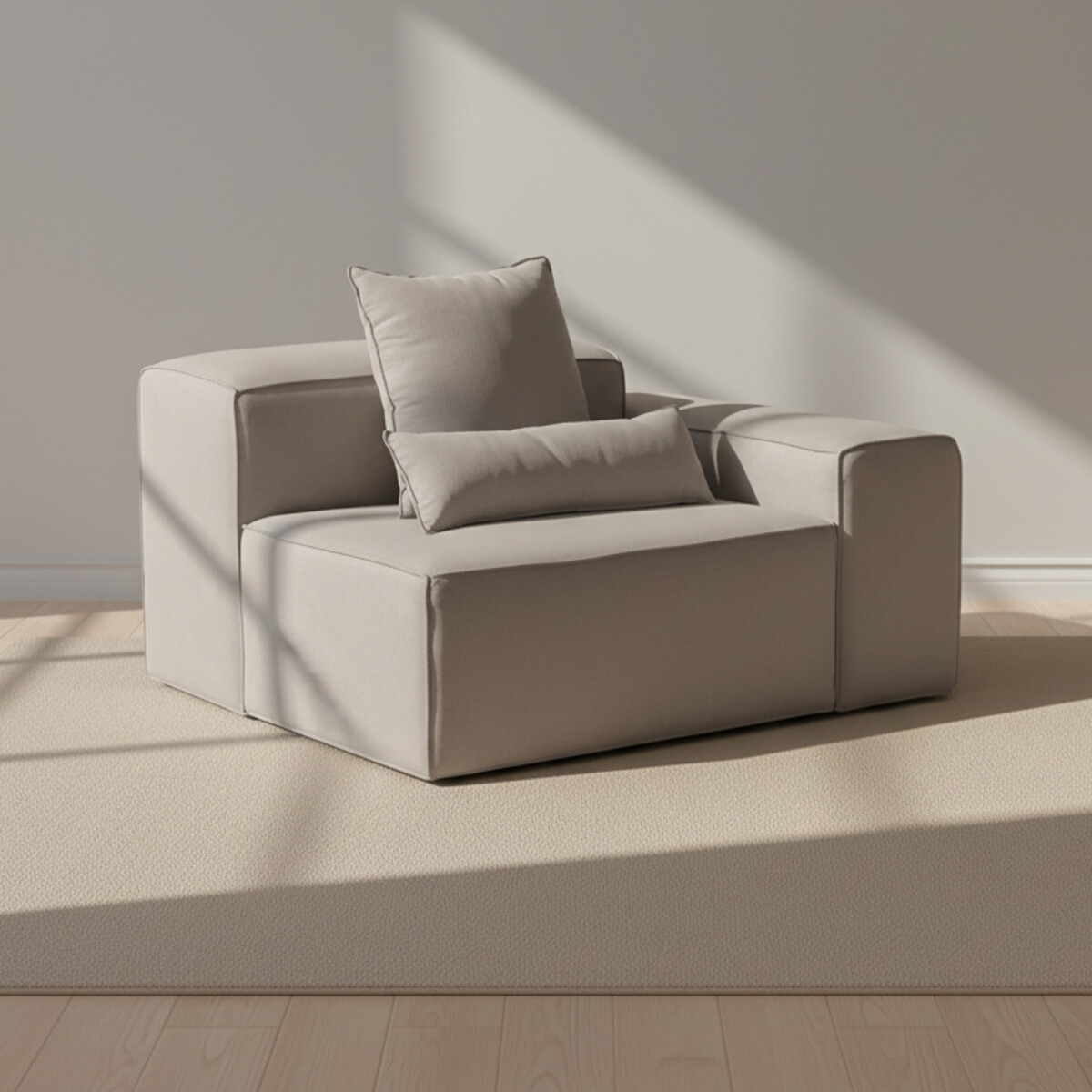 SOFÁ KAI - 1 CUERPO TELA GRIS MODULAR CON BRAZO DERECHO 