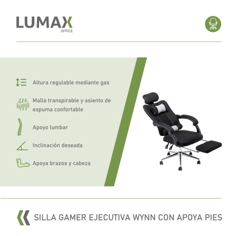 Silla Ejecutiva Ergonómica Lumax Modelo Wynn con Apoyapies Negro