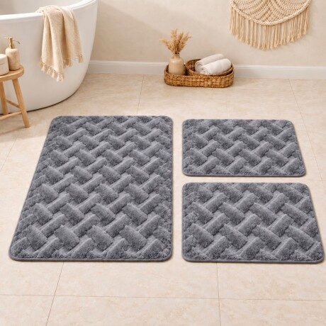 Juego de 3 Alfombras con Diseño Trenzado en Relieve - Gris Juego de 3 Alfombras con Diseño Trenzado en Relieve - Gris