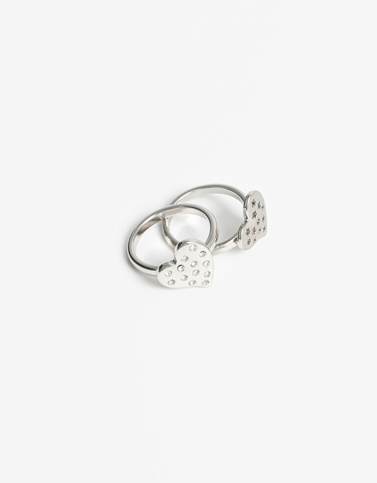 Sets Anillos Strass Set De Anillos Corazón - Plateado Rodio