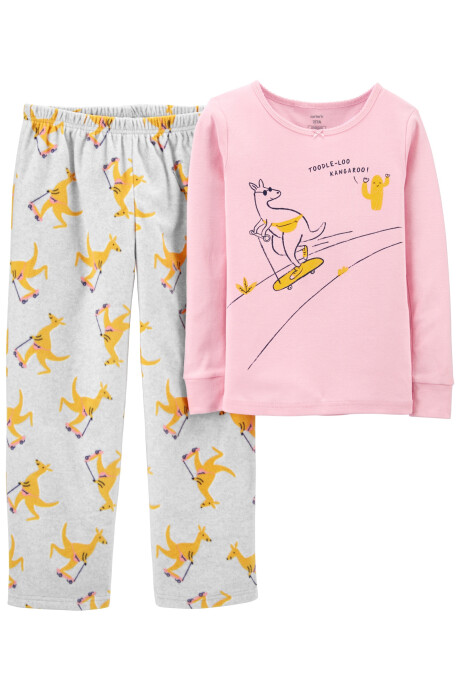 Pijama dos piezas pantalón micropolar y remera algodón, diseño canguro Sin color