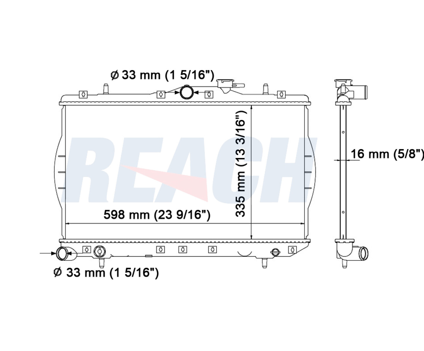 RADIADOR HYUNDAI ACCENT 1300CC 95-99'(58.8X33.5) REACH 