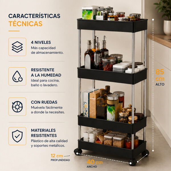 Carrito Organizador Auxiliar Multituso 5 Niveles Con Ruedas Negro 1