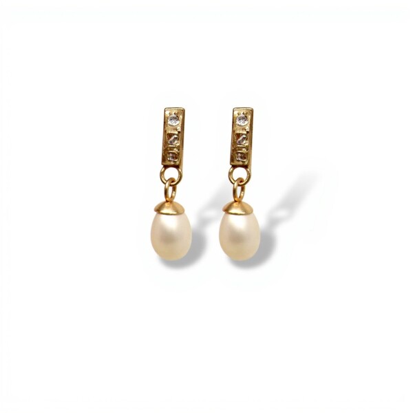Caravanas Perlas y Zirconias - Oro bajo - Perla de río y zirconia- CA8224 conperla