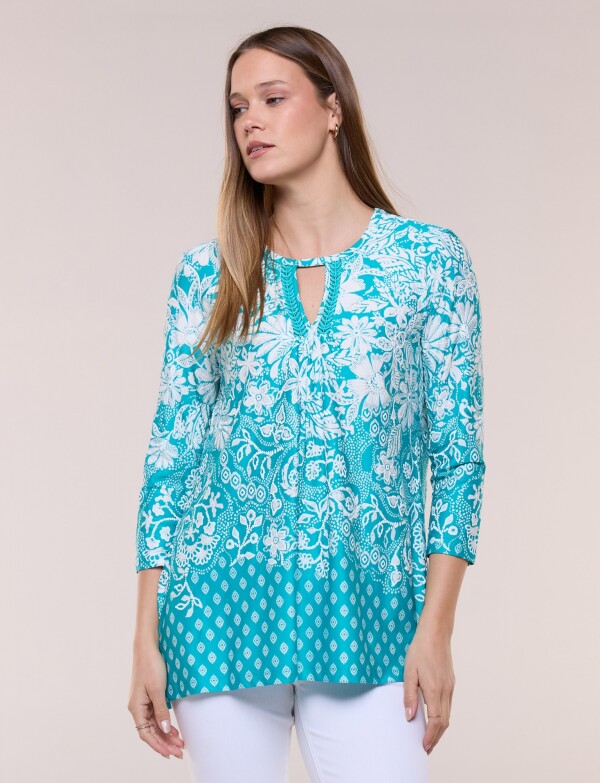 Blusa Keyhole Printed TURQUESA/MULTI