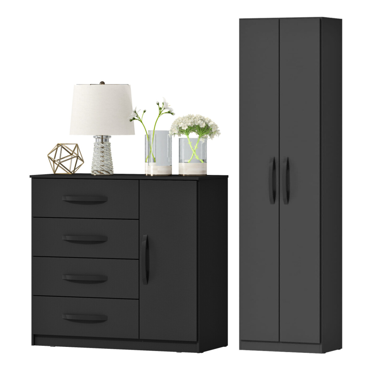 Combo Armario 2 Puertas y Cómoda - MDP - Negro 