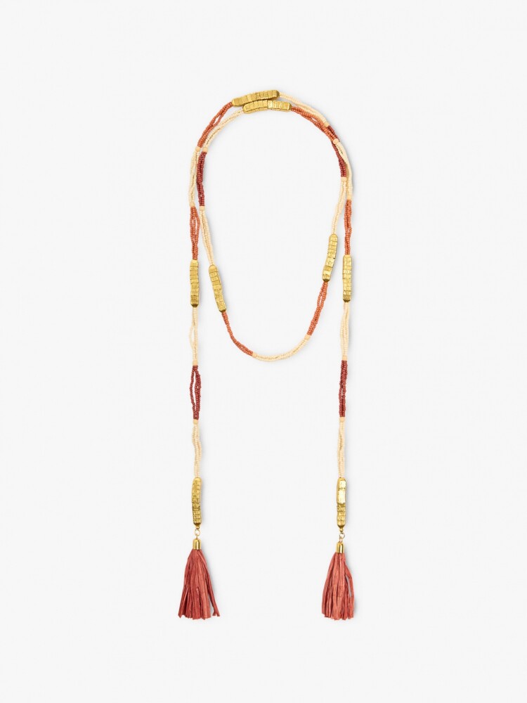 Collar Largo Con Abalorios Y Borlas multicolor